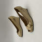 Womens Beige Leather Classic Peep Toe Slip-On Wedge Pump Heels Size 9 image number 5