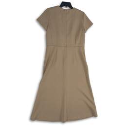 Ann Taylor Womens Tan Round Neck Short Sleeve Back Zip Fit & Flare Dress Size 6 alternative image