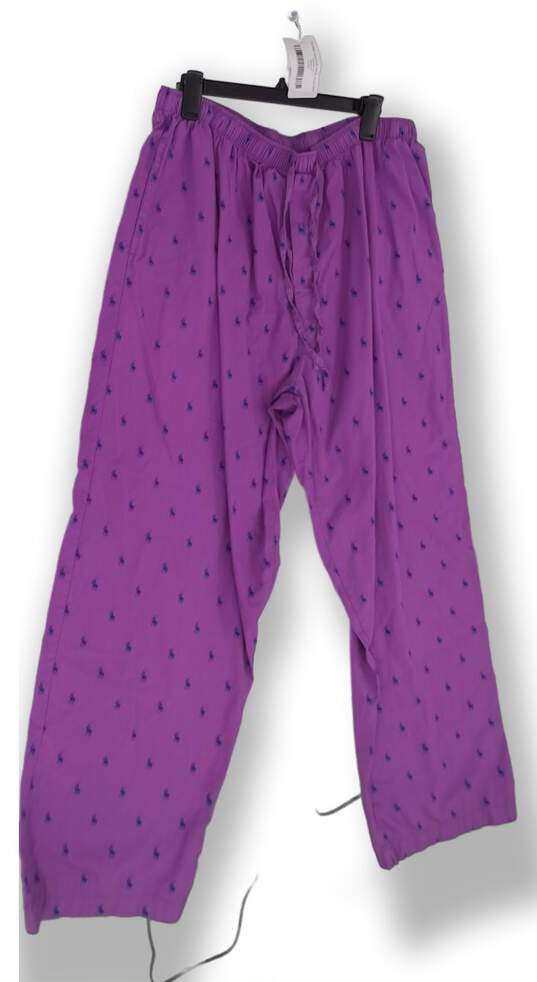 Womens Purple Blue Elastic Waist Front Pockets Straight Leg Pajamas Pants Sz XL image number 4