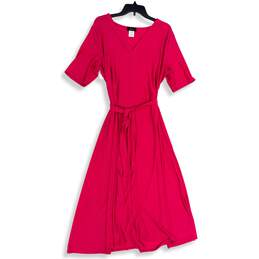 NWT MSK Womens Pink V-Neck Short Sleeve Belted Waist A-Line Dress Size XL