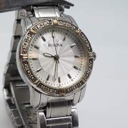 Bulova 26mm Crystal Bezel Stainless Steel Lady's Quartz Watch