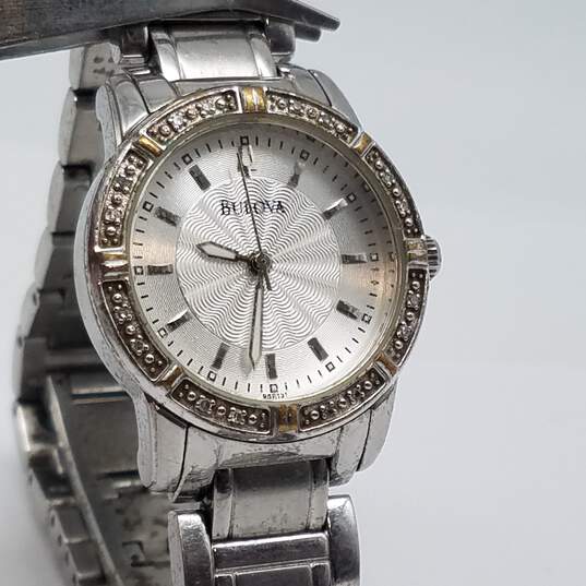Bulova 26mm Crystal Bezel Stainless Steel Lady's Quartz Watch image number 1