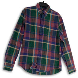 Mens Multicolor Plaid Long Sleeve Collared Flannel Button-Up Shirt Size M
