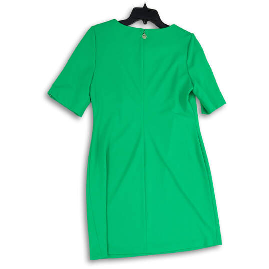 Womens Green Round Neck Short Sleeve Back Zip Shift Dress Size 12 image number 4