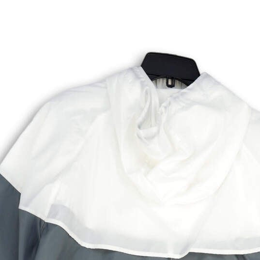 Mens White Gray Long Sleeve Hooded Full-Zip Windbreaker Jacket Size XL image number 2