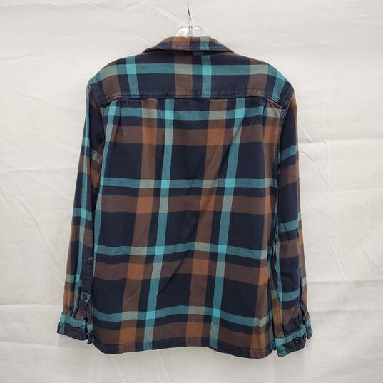 Patagonia MN's Organic Cotton Flannel Blue Green Plaid Shirt Size M image number 2
