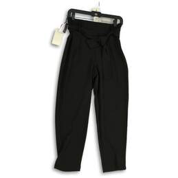 NWT Leith Womens Black Tie Waist Pull-On Paperbag Pants Size Small