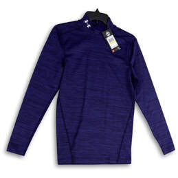 NWT Mens Blue Space Dye Mock Neck Long Sleeve Pullover T-Shirt Size Medium