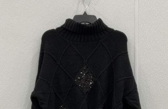 Womens Black Sequin Long Sleeve Turtleneck Pullover Sweater Size Medium image number 3
