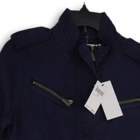 NWT Womens Navy Blue Mock Neck Long Sleeve Full Zip Military Jacket Size XS image number 3
