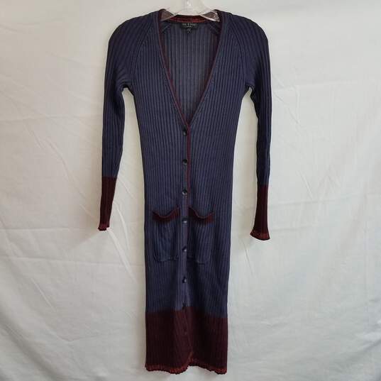 Rag + Bone stretch wool knit long colorblock duster cardigan XXS image number 1