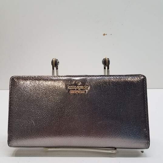 Kate Spade Highland Drive Legacy Silver Metallic Leather Bifold Zip Envelope Wallet image number 1