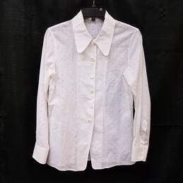 Womens White Cotton Long Sleeve Collared Formal Dress Shirt Size 36