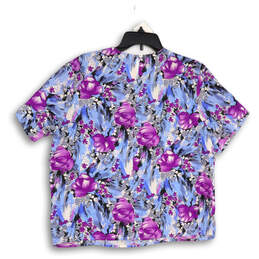 Womens Blue Floral Short Sleeve Crew Neck Pullover Blouse Top Size Medium alternative image