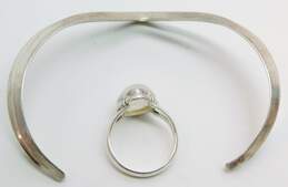 Sterling Silver Teardrop Moonstone Ring & Double Chevron Cuff Bracelet 22.1g alternative image