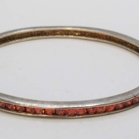 Sterling Silver Orange Crystal Hinge 6 7/8inch Bangle Bracelet 14.3g image number 4