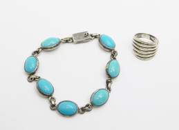 Artisan Sterling Silver Faux Turquoise Bracelet & Woven Ring 28.5g