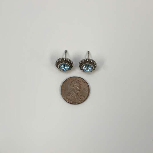 Designer Brighton Silver-Tone Blue Crystal Cut Stone Stud Earrings image number 2