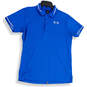 Mens Blue White Short Sleeve Spread Collar Regular Fit Polo Shirt Size S image number 1