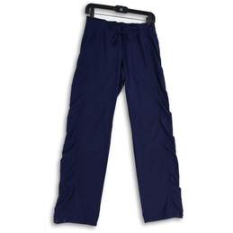 Womens Dark Blue Elastic Waist Zipper Pocket Drawstring Ankle Pants Size 4