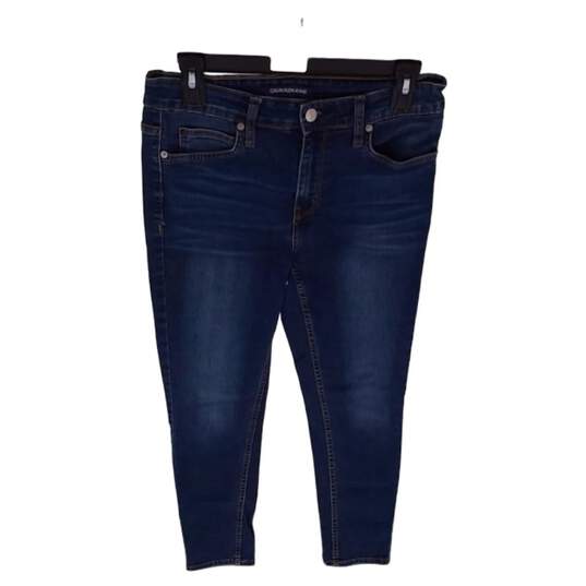 Womens Blue Denim Dark Wash Belt Loops 5 Pocket Skinny Leg Jeans Size S image number 4
