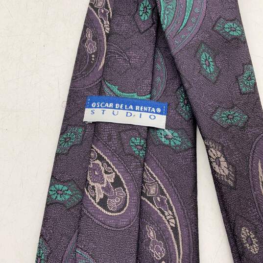 Womens Purple Teal Green Paisley Adjustable Pointed Neck Tie image number 3