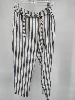 BCBGeneration Womens White Blue Striped Paperbag Pants Size 12 T-0557577-A