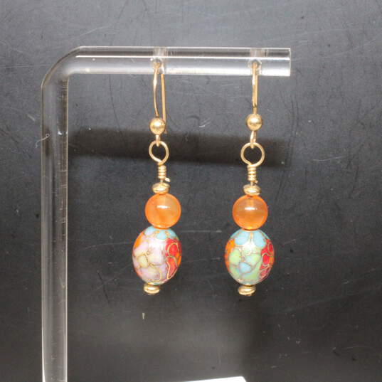 Assortment of 3 Pairs Gold Filled Cloisonné Earrings - 13.24g image number 8