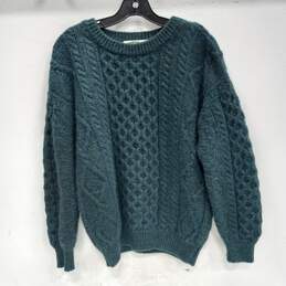 Aran Crafts Men's Cable Knit Green Wool Fisherman Sweater Size M
