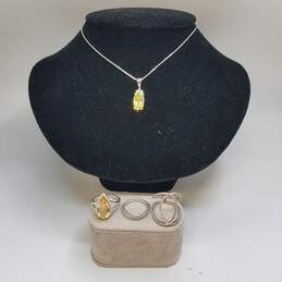 FAS 925 Silver Asst. Gemstone Pendant 16.5" Necklace/Ring BD. (DAMAGED) 12.6g