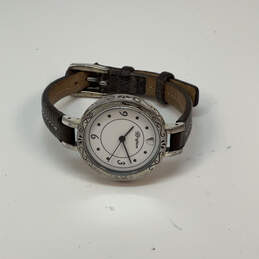 Designer Brighton Silver-Tone Leather Strap Round Dial Analog Wristwatch