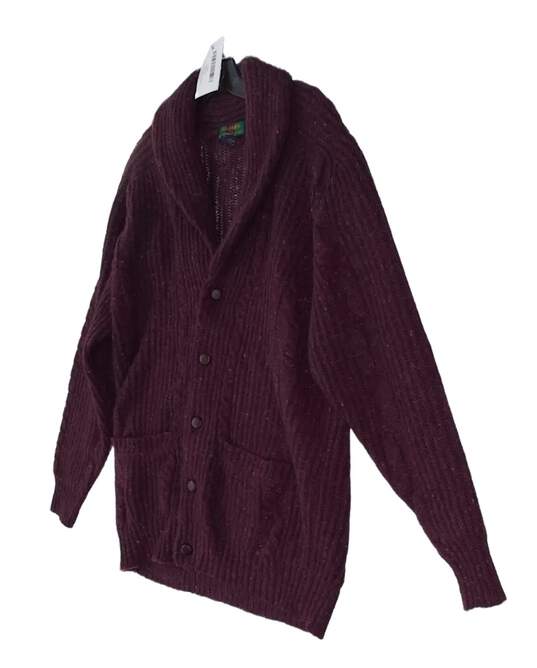 Womens Purple Shawl Neck Long Sleeve Button Front Cardigan Sweater Size L image number 3