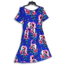 NWT Womens Blue Pink Floral Short Sleeve Pullover Fit & Flare Dress Size S alternative image