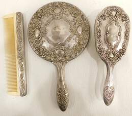 Vintage Vanity Set Silver Plate Hand Mirror Brush Comb 3 Piece alternative image