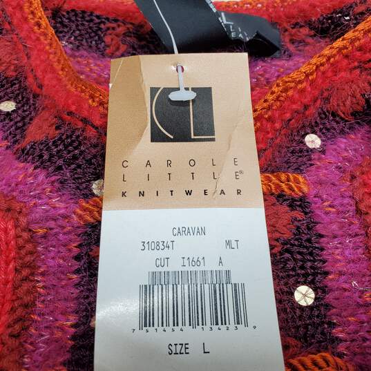 VTG. Carole Little Orange Red Frog Closure Geometric Floral Tunic Knit Sweater Sz L image number 4