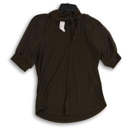 NWT 7th Avenue Womens Brown Tie Neck Puff Sleeve Pullover Blouse Top Size XS