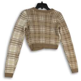 NWT Hollister Womens Brown Plaid Button Front Cropped Cardigan Sweater Size S alternative image