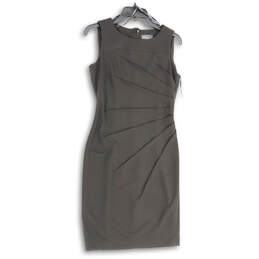 Womens Black Pleated Round Neck Sleeveless Back-Zip  Sheath Dress Size 4