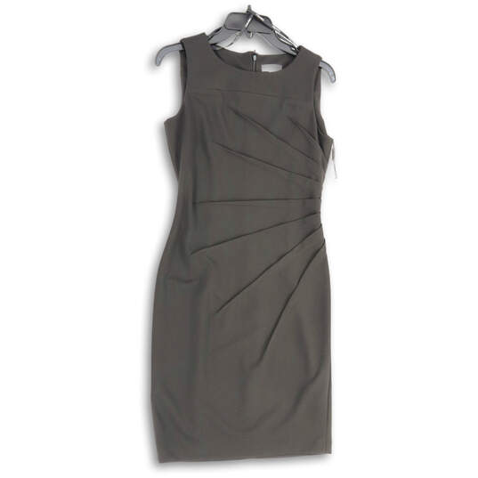 Womens Black Pleated Round Neck Sleeveless Back-Zip  Sheath Dress Size 4 image number 1