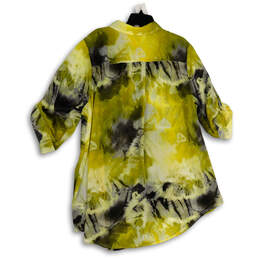 Womens Yellow Black Tie-Dye Roll Tab Sleeve Collared Button-Up Shirt Size 3 alternative image