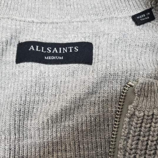 All Saints Gray Full Zip Crewneck Sweater MD image number 3