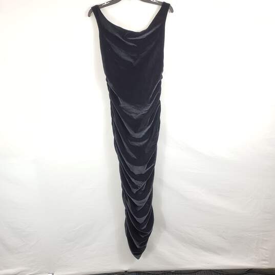 Ario Collection Black Velvet Rouched Pleated Midi Slim Dress Sz M NWT image number 4