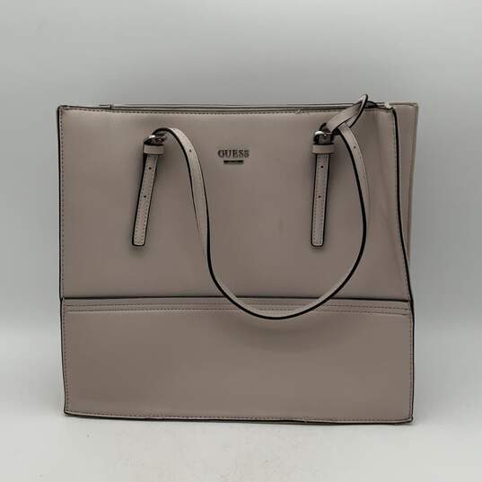 Guess Womens Gray Leather Inner Pockets Double Handle Zip Tote Handbag image number 1