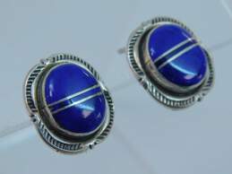 Jake Sampson Dine Navajo 925 Sterling Silver Faux Lapis Lazuli Earrings 4.3g alternative image