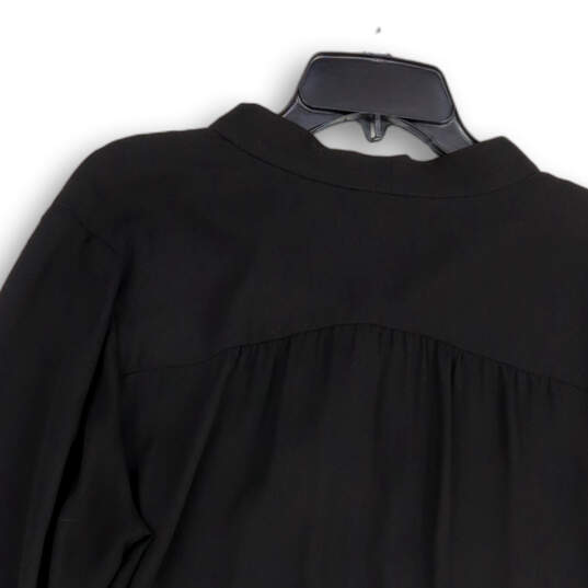 Womens Black Neck Tie Long Sleeve Button Front Blouse Top Size Large image number 4