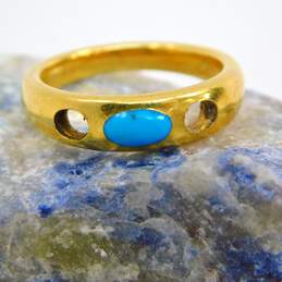 18K Gold Turquoise Cabochon & Settings Band Ring For Repair 5.5g
