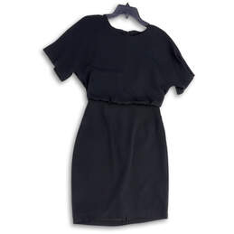 Womens Black Round Neck Short Sleeve Back Zip Blouson Dress Size 2 alternative image