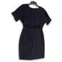 Womens Black Round Neck Short Sleeve Back Zip Blouson Dress Size 2 image number 2