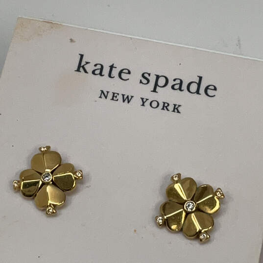 Designer Kate Spade Gold-Tone Cubic Zirconia Stone Flower Stud Earrings image number 3