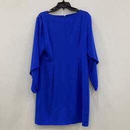 NWT Womens Blue V-Neck 3/4 Sleeve Back Zip Short Shift Dress Size 12 alternative image